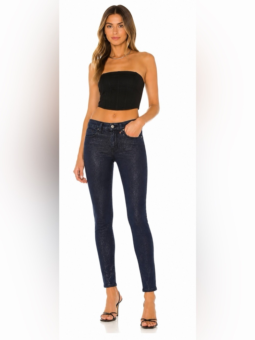 Free People Indigo Sparkle Skinny Jeans Size 25 Stretch Denim | EUC